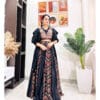 1000392702 Black Designer Ethnic Gown with Embroidered Bodice & Chevron Print Skirt