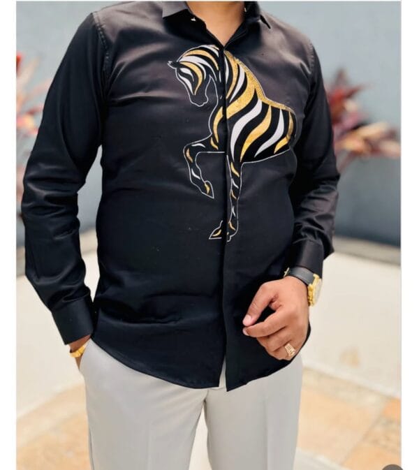 Black Luxury Zebra Embroidered Shirt