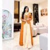 Women’s Orange Embroidered Long Jacket with Flared Anarkali Style Dress