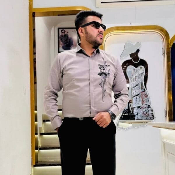 Men’s Premium Shirt with Floral Embroidery Design