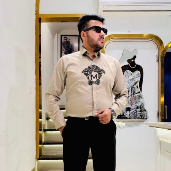 Oplus_16908288 Men’s Designer Shirt with Bold Chest Embroidery