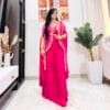 Fuchsia Pink Dhoti Style Indo-Western Set with Floral Embroidered Cape