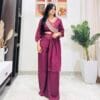 Embroidered Wine Co-Ord Set with Drape Dupatta