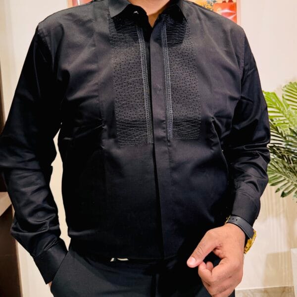 Men’s Elegant Textured Panel Embroidered Shirt