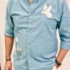 Men’s Casual Shirt with Dove and Floral Embroidery