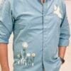 Men’s Casual Shirt with Dove and Floral Embroidery