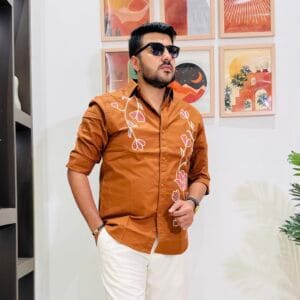 Men’s Casual Shirt with Floral Embroidery Design