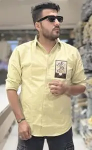 Lemon Yellow Cotton Shirt with Artistic Embroidered Pocket