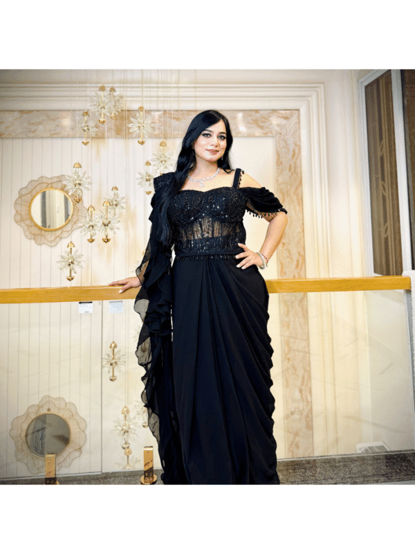 Women’s Embellished Corset Saree with Designer Draped Detailing