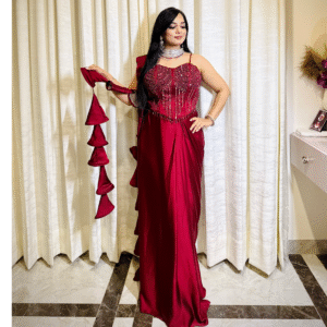 Women’s Designer Corset Saree with Heavy Embellished Blouse & Pre-Draped Silhouette