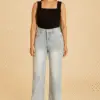 women's light blue high waisted straight jeans with pearl embellishments women's light blue high waisted straight jeans with pearl embellishments