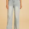women's light blue high waisted straight jeans with pearl embellishments women's light blue high waisted straight jeans with pearl embellishments