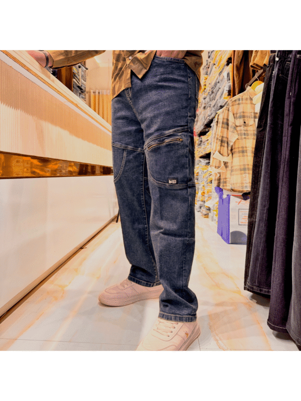 Men’s Denim Cargo Jeans with Zipper Detailing